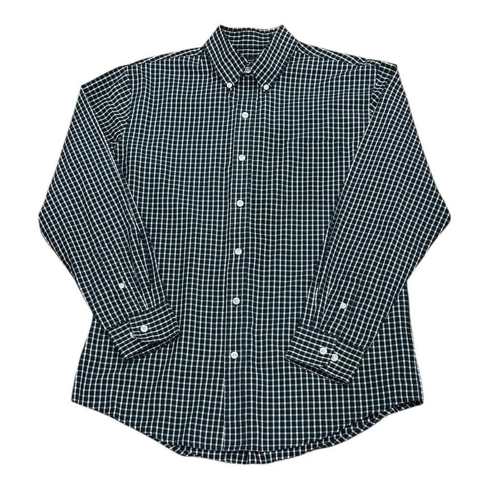 Arrow Shirt Mens Medium Navy Blue Check Plaid Button Down Long Sleeve Casual